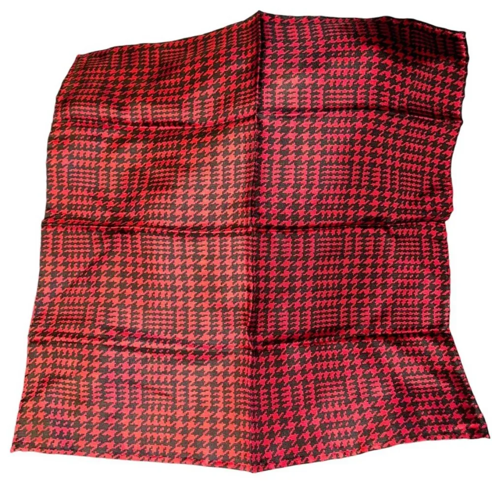 Robert Talbott ASNEW red blk Houndstooth Glenn Plaid HOLIDAY menspocket …